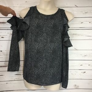 Michael Kors Ruffled Cold Shoulder with Neck Plate